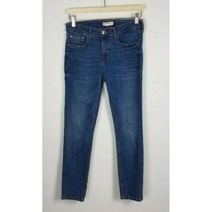 Zara Woman Sz. 8 High Rise Skinny Medium Wash Jeans Stretch Light Distressing